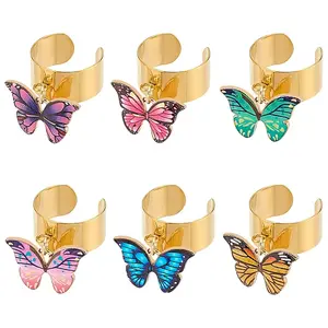6Pcs 304 Stainless Steel Open Cuff Finger Rings