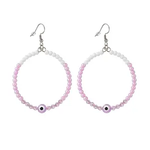 Resin Evil Eye & Acrylic Beaded Big Ring Dangle Earrings