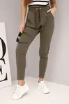 Dámske tepláky s elastickým pásom khaki