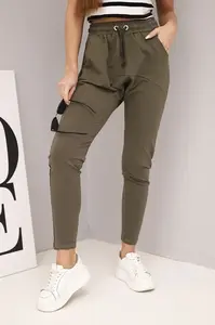 Dámske tepláky s elastickým pásom khaki