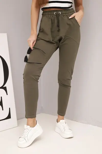 Dámske tepláky s elastickým pásom khaki