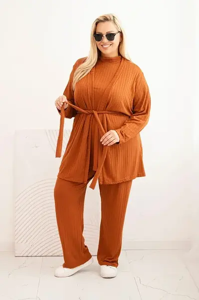 Kesi Dámský komplet Plus Size 3-dílný camelový