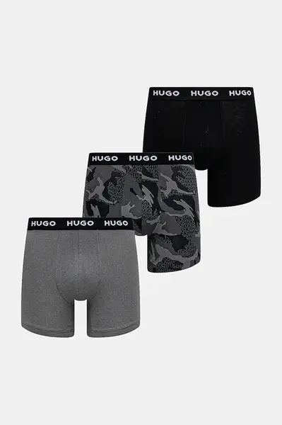 HUGO boxerky pánské bavlněné s elastanem BOXERBR TRIPLET DESIGN 3-pack