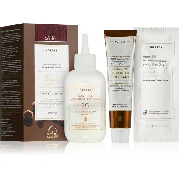 Korres Argan Oil permanentní barva na vlasy s arganovým olejem odstín 66.46 Intense Burgundy Red 50 ml