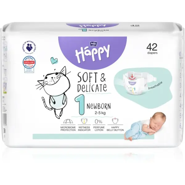 Bella Baby Happy Soft&Delicate Size 1 Newborn jednorázové pleny 2-5 kg 42 ks