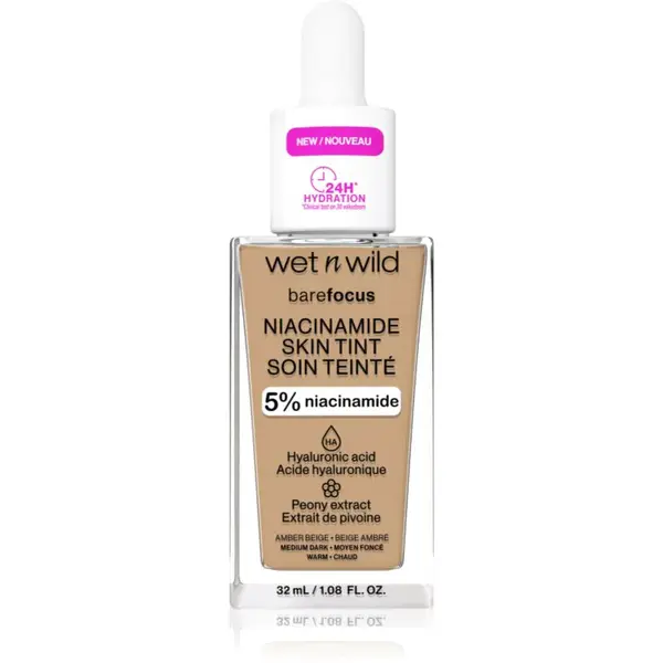 Wet n Wild BareFocus Niacinamide Skin Tint lehký hydratační make-up odstín Amber Beige (Warm) 32 ml