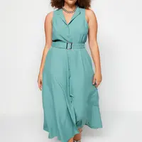 Trendyol Curve Mint Belted Woven Shirt Dress