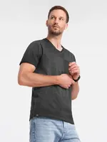Ombre Men's brindle V-neck t-shirt with pocket - black