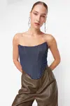 Trendyol modrý úpletový bustier s denimovým vzhľadom