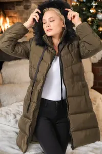 Z6764 DEWBERRY DÁMSKY KABÁT-JEDNOFAREBNÝ KHAKI