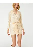 Flitrované volány Koton Mini večerné šaty s dlhými rukávmi