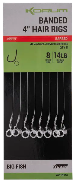 Korum návazec banded hair rigs barbed 8 ks délka 4" - velikost háčku 14