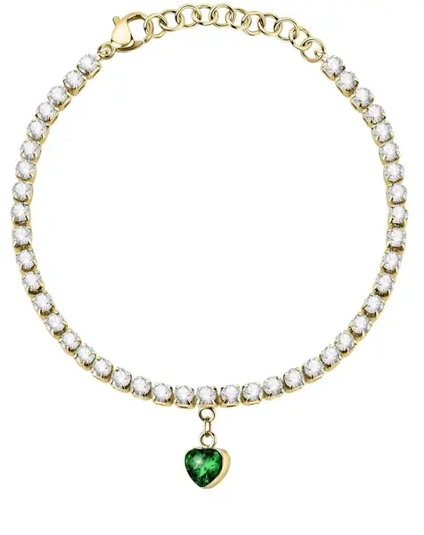 La Petite Story Pozlacený ocelový náramek se zeleným srdíčkem Love LPS05ASD28