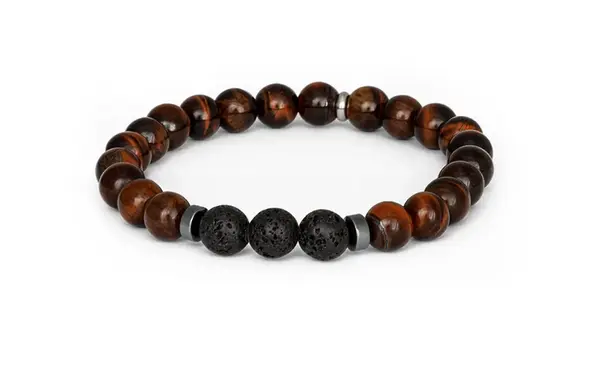 Agato Korálkový náramek z tygřího oka, lávového kamene a hematitu MINK137/20