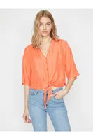 Koton Women's Red Short Sleeve V-neck Tie Waist Shirt