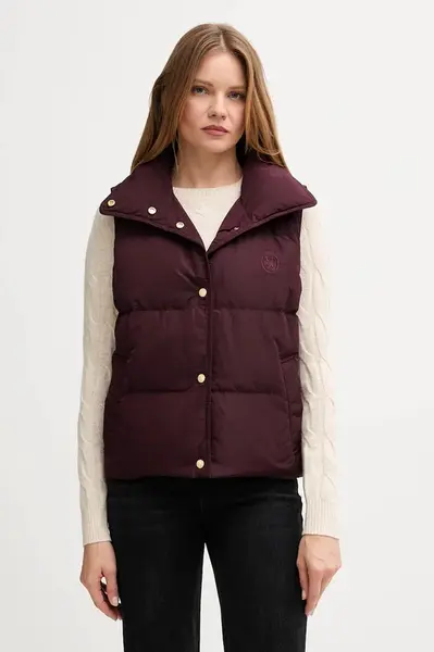 Péřová vesta Tommy Hilfiger vínová barva, přechodná, WW0WW46545