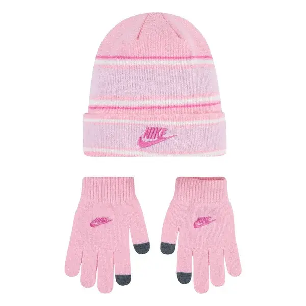 Nike multi stripe beanie set os