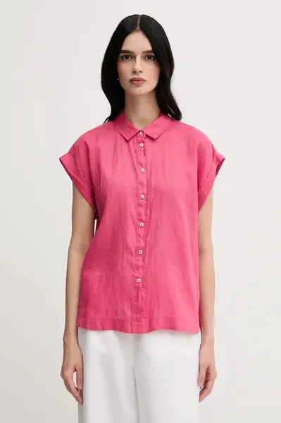 Lněná košile United Colors of Benetton béžová barva, regular, s klasickým límcem