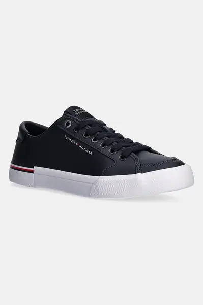 Kožené sneakers boty Tommy Hilfiger CORE CORPORATE VULC LEATHER tmavomodrá barva, FM0FM05399