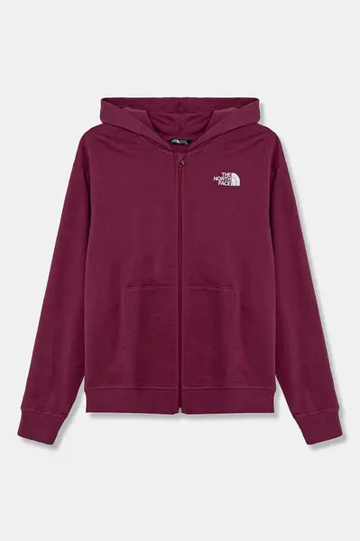 Dětská bavlněná mikina The North Face FZ OVERSIZE LIGHT HOODIE fialová barva, s kapucí, s potiskem, NF0A89HG6EO1