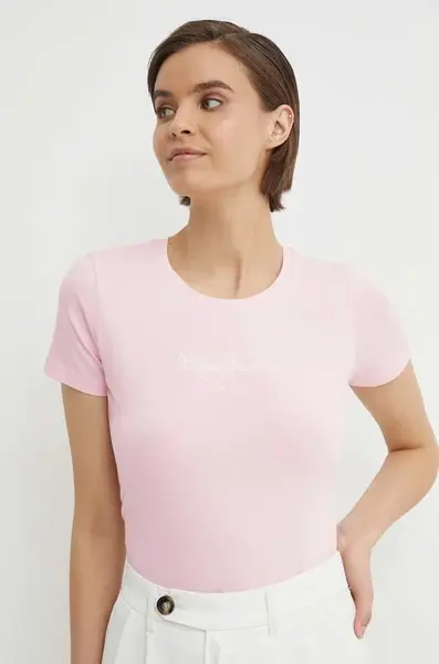 Tričko Pepe Jeans NEW VIRGINIA SS N dámské, růžová barva, PL505202