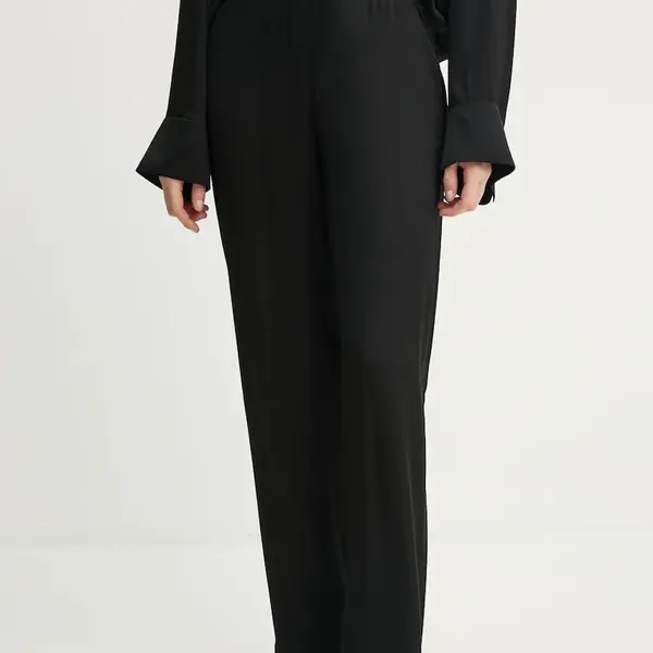 Kalhoty AERON COUGAR dámské, černá barva, široké, high waist, PA310555