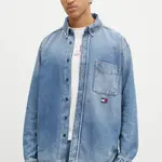 Džínová košile Tommy Jeans pánská, modrá barva, relaxed, s límečkem button-down, DM0DM20650