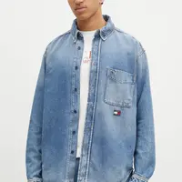 Džínová košile Tommy Jeans pánská, modrá barva, relaxed, s límečkem button-down, DM0DM20650