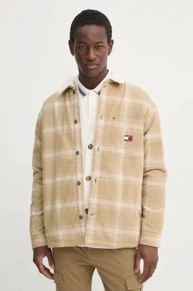 Bunda Tommy Jeans pánská, béžová barva, přechodná, DM0DM20241