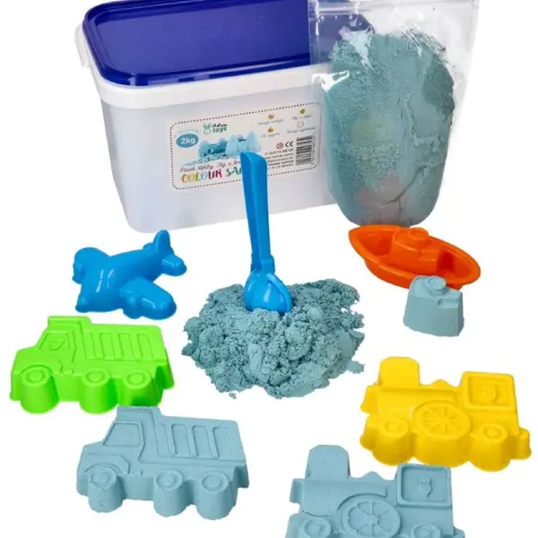 Adam Toys Kinetický písek - modrý - 2kg + formičky dopravní prostředky zdarma