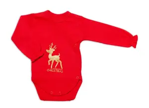 Mamatti Kojenecké body dlouhý rukáv, zapínání bokem, Vánoce, červená/zlatá