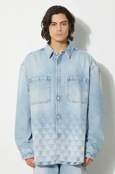 Džínová bunda Marcelo Burlon Laser Cross Dnm Overshirt pánská, přechodná, oversize, CMYE01GF24DEN0014034