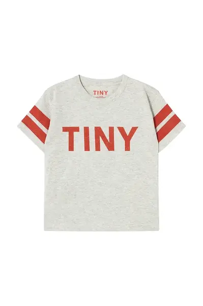 Dětské bavlněné tričko Tinycottons STRIPES TINY TEE šedá barva, s potiskem, SS25-145