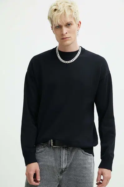 Bavlněný svetr HUGO černá barva, lehký