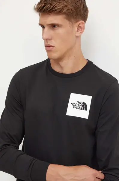 Tričko s dlouhým rukávem The North Face L/S Fine Tee černá barva, s potiskem, NF0A8A6PJK31