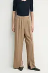 Kalhoty Herskind Rupert dámské, hnědá barva, jednoduché, high waist, 5412177