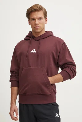 Mikina adidas Feelcozy pánská, červená barva, s kapucí, hladká, IN6070