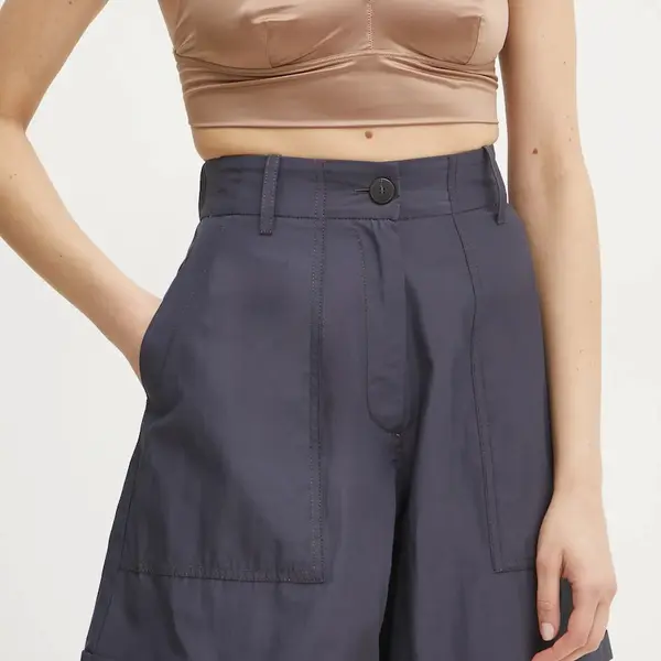 Kraťasy Forte Forte dámské, tmavomodrá barva, hladké, high waist, 13577.my pants