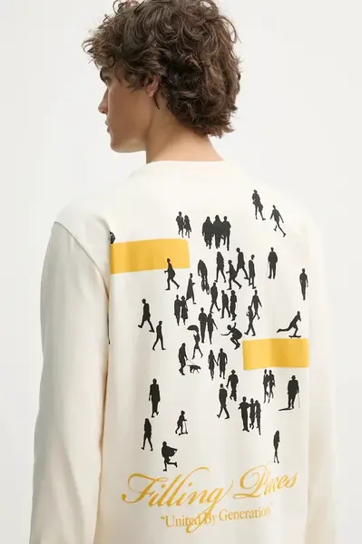 Bavlněné tričko s dlouhým rukávem Filling Pieces béžová barva, s potiskem, 80499879936