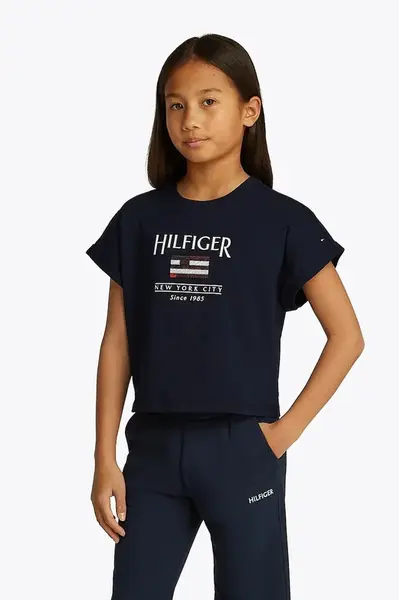 Dětské bavlněné tričko Tommy Hilfiger tmavomodrá barva, KG0KG08525