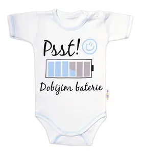 Baby Nellys Body krátký rukáv s vtipným textem  Psst! Dobíjím baterie, kluk