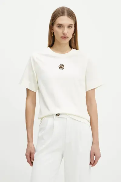 Bavlněné tričko BOSS béžová barva, 50526205