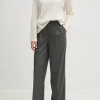 Kalhoty OUI dámské, šedá barva, široké, high waist, 89782
