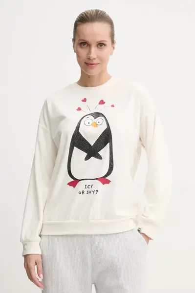 Pyžamová mikina United Colors of Benetton dámská, béžová barva, 3PAE3M07J