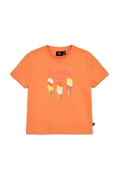 Dětské bavlněné tričko Lego oranžová barva