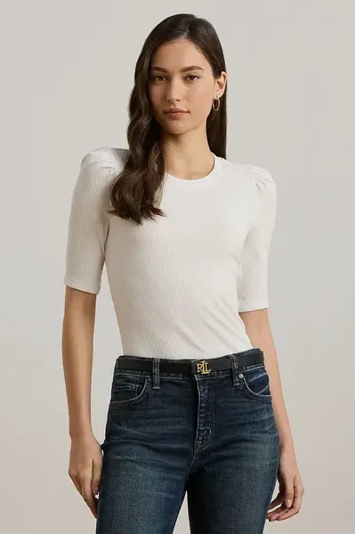 Tričko Lauren Ralph Lauren bílá barva, 200902618