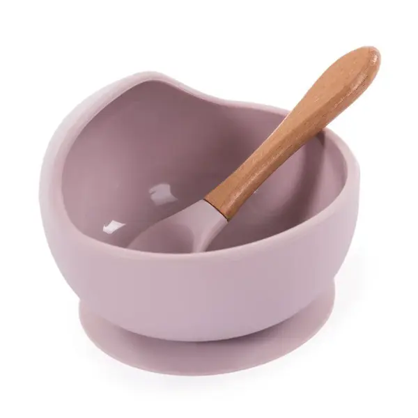 Bo Jungle silikonová miska s přísavkou a lžičkou Pastel Pink
