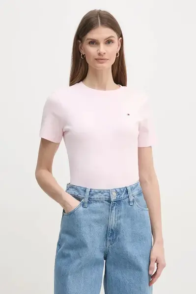 Bavlněné tričko Tommy Hilfiger bílá barva, WW0WW40587