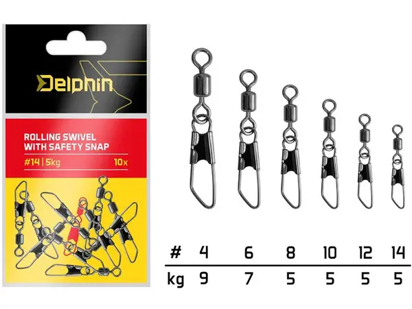 Delphin karabinka s obratlíkem rolling swivel with safety snap 10 ks - velikost 10 nosnost 5 kg