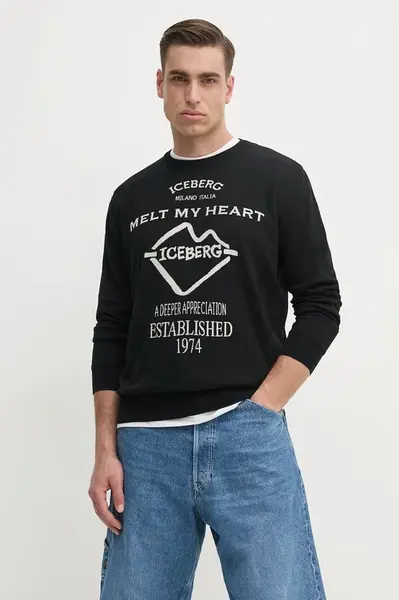 Bavlněný svetr Iceberg pánský, černá barva, lehký, A019 7633